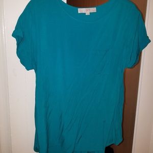 Loft turquoise short roll sleeve drop shoulder